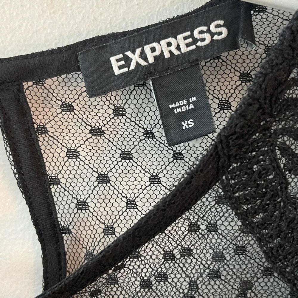 Express Lace Sheer Embroidered Blouse XS Black Long Sleeve Dressy Top - Picture 5 of 5